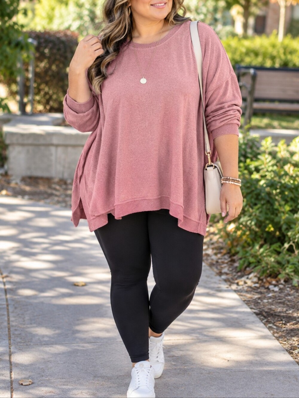 Active Zone Plus Size Dusty Rose Relaxed Crewneck Oversized Tunic Sweatshirt